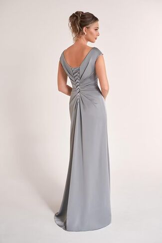 Sleevelesss Ruffle Mother of the Bride Dress for Wedding V Neck Satin Formal Dress in Saudi Arabia