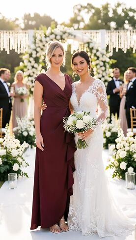 Sleevelesss Ruffle Mother of the Bride Dress for Wedding V Neck Satin Formal Dress in Saudi Arabia