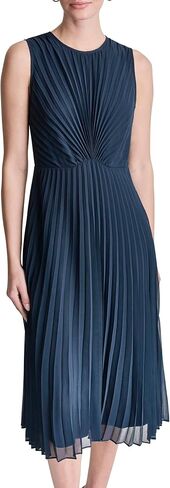 DKNY Women's Sleeveless Jewel Neck Pleated Chiffon A-line Midi Dress in Saudi Arabia