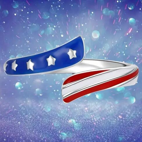 Fashion Enamel America Flag Open Rings for Women Men Independence Day Rings Jewelry Accessories in Kuwait