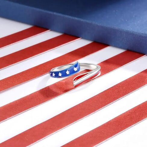 Fashion Enamel America Flag Open Rings for Women Men Independence Day Rings Jewelry Accessories in Kuwait