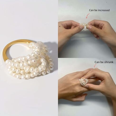 ZFAIRY 18K Gold Natural Freshwater Pearl Ring, Multi-Layer Baroque Rice Pearl Design, Hand-Woven Adjustable Statement Ring for Men and Women in Saudi Arabia