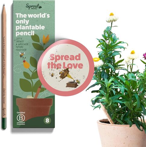 أقلام رصاص بعلبة خشبية من SproutWorld | طبعة خواطر واعية | أقلام رصاص خشبية قابلة للزراعة من الجرافيت مشحذ مسبقًا من HB مع بذور الزهور والأعشاب والخضروات | هدية مع اقتباسات ملهمة | 8 عبوات in Kuwait