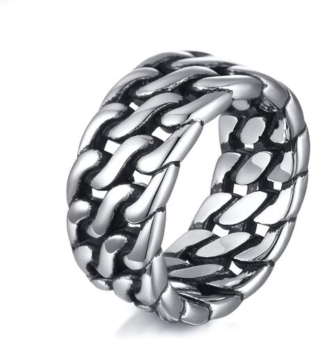 OIDEA Stainless Steel 10mm Wide Band Cuban Knot Link Chain Wedding Eternity Band Ring for Men Women, Handmade, Size 7-13, Gift Wrapped in Kuwait