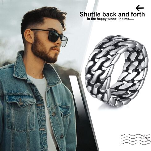 OIDEA Stainless Steel 10mm Wide Band Cuban Knot Link Chain Wedding Eternity Band Ring for Men Women, Handmade, Size 7-13, Gift Wrapped in Kuwait