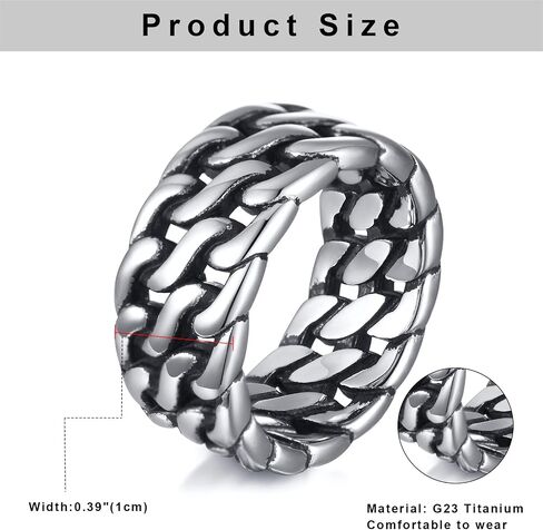 OIDEA Stainless Steel 10mm Wide Band Cuban Knot Link Chain Wedding Eternity Band Ring for Men Women, Handmade, Size 7-13, Gift Wrapped in Kuwait