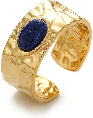 Lapis Lazuli Ring, Vintage Gold Stainless Steel Adjustable Rings for Women, Unisex Chunky Statement Jewelry for Men in Saudi Arabia