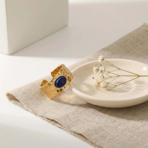 Lapis Lazuli Ring, Vintage Gold Stainless Steel Adjustable Rings for Women, Unisex Chunky Statement Jewelry for Men in Saudi Arabia
