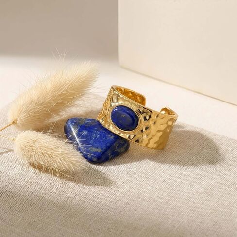 Lapis Lazuli Ring, Vintage Gold Stainless Steel Adjustable Rings for Women, Unisex Chunky Statement Jewelry for Men in Saudi Arabia