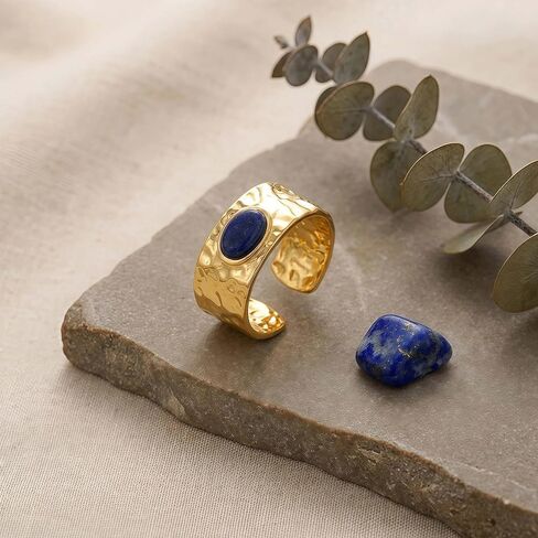 Lapis Lazuli Ring, Vintage Gold Stainless Steel Adjustable Rings for Women, Unisex Chunky Statement Jewelry for Men in Saudi Arabia