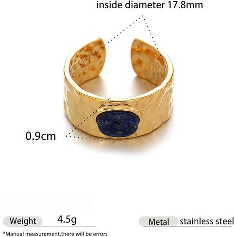 Lapis Lazuli Ring, Vintage Gold Stainless Steel Adjustable Rings for Women, Unisex Chunky Statement Jewelry for Men in Saudi Arabia