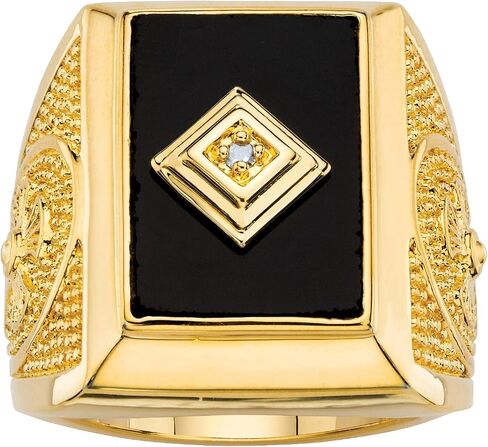 PalmBeach Men's Yellow Gold-plated Emerald Cut Natural Black Onyx and Diamond Accent Cross Ring Sizes 8-13 in Kuwait