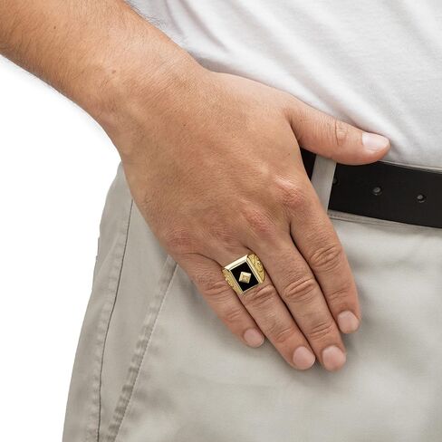 PalmBeach Men's Yellow Gold-plated Emerald Cut Natural Black Onyx and Diamond Accent Cross Ring Sizes 8-13 in Kuwait
