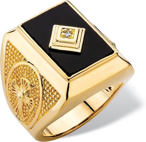 PalmBeach Men's Yellow Gold-plated Emerald Cut Natural Black Onyx and Diamond Accent Cross Ring Sizes 8-13 in Kuwait