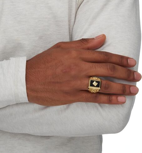 PalmBeach Men's Yellow Gold-plated Emerald Cut Natural Black Onyx and Diamond Accent Cross Ring Sizes 8-13 in Kuwait