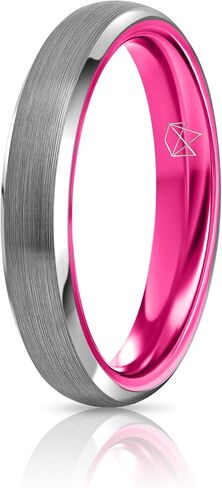EMBR Minimalist Tungsten Ring: 4mm Thin Wedding Band with Brushed Matte Finish, High Polish Beveled Edges, Durable Silver Tungsten Ring for Everyday Wear in Saudi Arabia