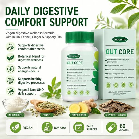 GutCore Advanced Digestive Comfort Capsules | Vegan, Non-GMO Daily Digestive Support with Inulin, Fennel, Ginger & Slippery Elm – 60 Capsules in Kuwait