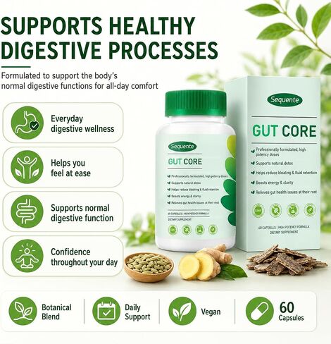 GutCore Advanced Digestive Comfort Capsules | Vegan, Non-GMO Daily Digestive Support with Inulin, Fennel, Ginger & Slippery Elm – 60 Capsules in Kuwait