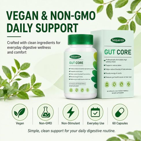 GutCore Advanced Digestive Comfort Capsules | Vegan, Non-GMO Daily Digestive Support with Inulin, Fennel, Ginger & Slippery Elm – 60 Capsules in Kuwait