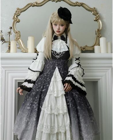 Vintage Lolita Dress for Women Gothic Black White Court Gown Halloween Cosplay Costume for Fancy Evening Party in Saudi Arabia