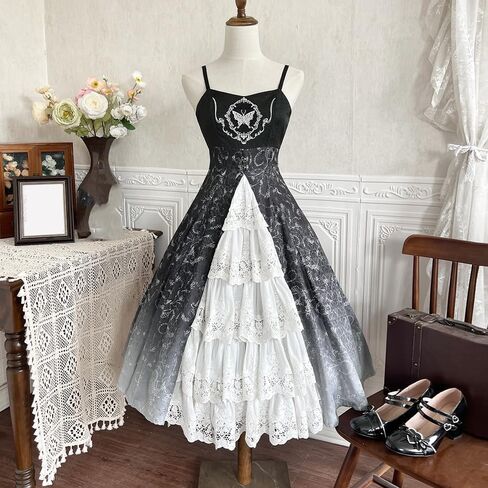 Vintage Lolita Dress for Women Gothic Black White Court Gown Halloween Cosplay Costume for Fancy Evening Party in Saudi Arabia