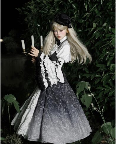 Vintage Lolita Dress for Women Gothic Black White Court Gown Halloween Cosplay Costume for Fancy Evening Party in Saudi Arabia