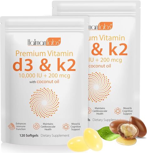 2 Bag Vitamin D3 K2 Supplement Softgel, Vitamin D3 K2 Softgel with 10000 IU Supports Immune, Heart, Teeth & Bone Health, Free of GMO, Gluten, Soy in Saudi Arabia