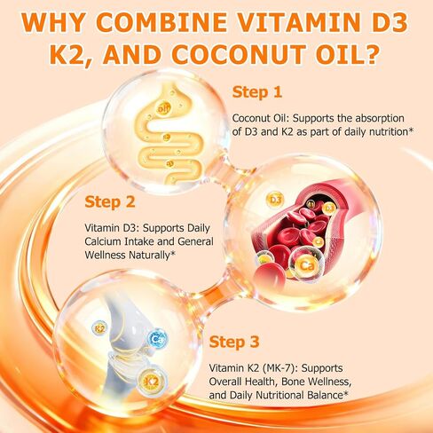 2 Bag Vitamin D3 K2 Supplement Softgel, Vitamin D3 K2 Softgel with 10000 IU Supports Immune, Heart, Teeth & Bone Health, Free of GMO, Gluten, Soy in Saudi Arabia