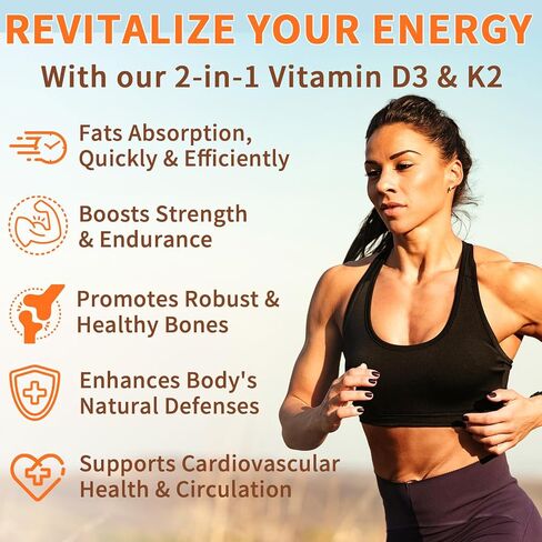 2 Bag Vitamin D3 K2 Supplement Softgel, Vitamin D3 K2 Softgel with 10000 IU Supports Immune, Heart, Teeth & Bone Health, Free of GMO, Gluten, Soy in Saudi Arabia