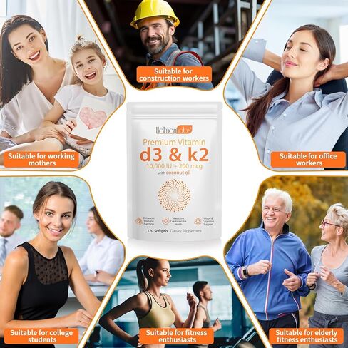 2 Bag Vitamin D3 K2 Supplement Softgel, Vitamin D3 K2 Softgel with 10000 IU Supports Immune, Heart, Teeth & Bone Health, Free of GMO, Gluten, Soy in Saudi Arabia
