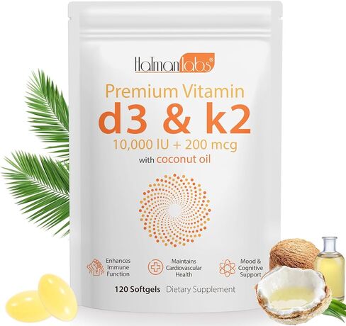 2 Bag Vitamin D3 K2 Supplement Softgel, Vitamin D3 K2 Softgel with 10000 IU Supports Immune, Heart, Teeth & Bone Health, Free of GMO, Gluten, Soy in Saudi Arabia
