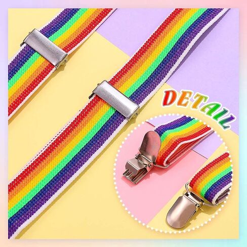 TWINKLEDE Rainbow Suspenders Pride إكسسوارات أزياء ملونة للنساء | حمالات مرنة بألوان قوس قزح، تناسب معظم البالغين، إكسسوار موكب مهرجان الفخر المشرق، حمالات الحفلات in Kuwait