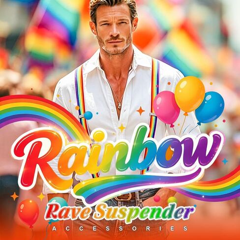 TWINKLEDE Rainbow Suspenders Pride إكسسوارات أزياء ملونة للنساء | حمالات مرنة بألوان قوس قزح، تناسب معظم البالغين، إكسسوار موكب مهرجان الفخر المشرق، حمالات الحفلات in Kuwait