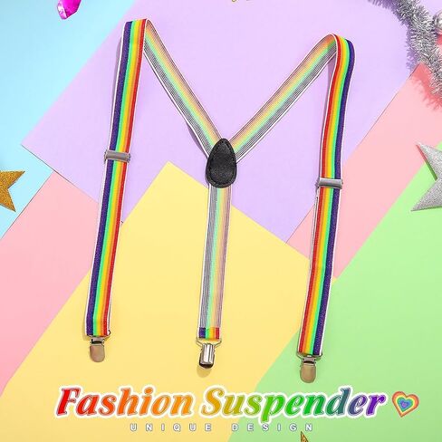 TWINKLEDE Rainbow Suspenders Pride إكسسوارات أزياء ملونة للنساء | حمالات مرنة بألوان قوس قزح، تناسب معظم البالغين، إكسسوار موكب مهرجان الفخر المشرق، حمالات الحفلات in Kuwait