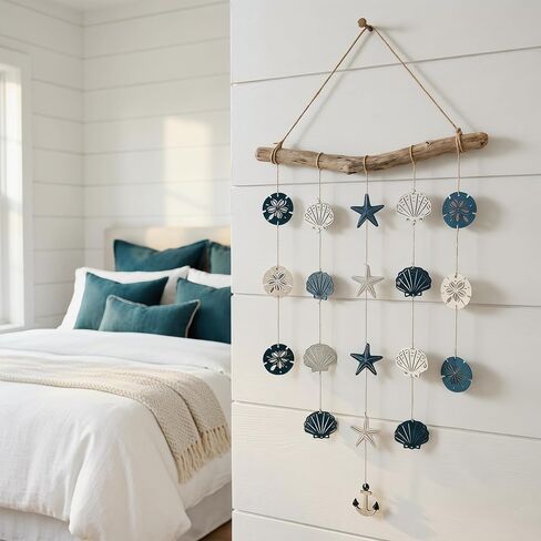 Jhdydz Coastal Beach Wall Art – Capiz Shell & Starfish Wall Decor, Macrame Wall Hanging – Nautical Seashell Decor for Bathroom, Bedroom, Living Room – Boho Beach Themed Room Decor in Saudi Arabia