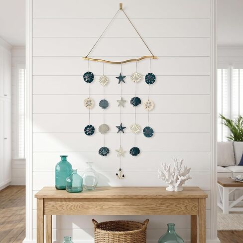 Jhdydz Coastal Beach Wall Art – Capiz Shell & Starfish Wall Decor, Macrame Wall Hanging – Nautical Seashell Decor for Bathroom, Bedroom, Living Room – Boho Beach Themed Room Decor in Saudi Arabia