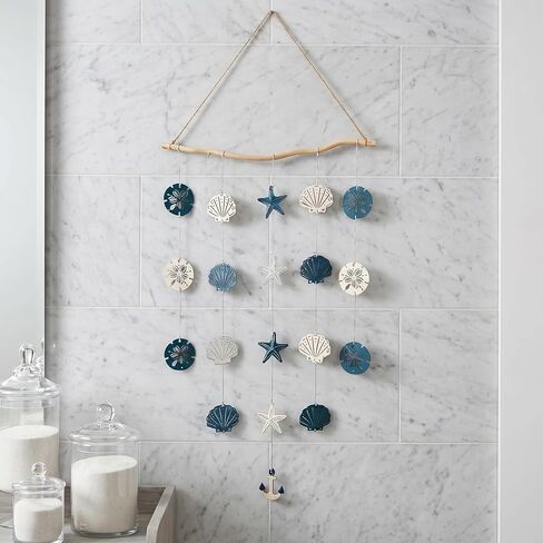 Jhdydz Coastal Beach Wall Art – Capiz Shell & Starfish Wall Decor, Macrame Wall Hanging – Nautical Seashell Decor for Bathroom, Bedroom, Living Room – Boho Beach Themed Room Decor in Saudi Arabia