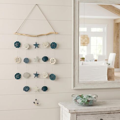Jhdydz Coastal Beach Wall Art – Capiz Shell & Starfish Wall Decor, Macrame Wall Hanging – Nautical Seashell Decor for Bathroom, Bedroom, Living Room – Boho Beach Themed Room Decor in Saudi Arabia