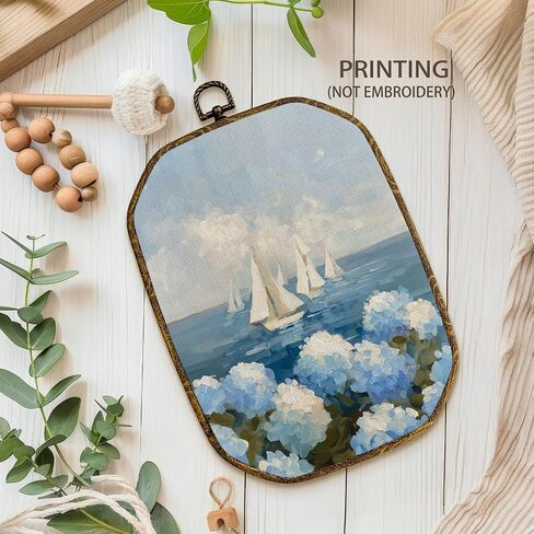 Yjeslw Coastal Beach Sailboat Hydrangea Octagon Wall Art Decor, Nautical Sailboat Beachy Framed Canvas Prints, Coastal Wall Hanging Decorations for Home Bedroom Living Room Decor, 10.2x7 Inches in Saudi Arabia