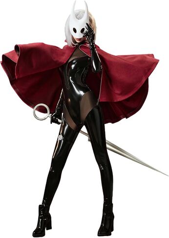 miccostumes Women's Costume Knigt Cosplay Black Bodysuit with Red Cape and Mask in Kuwait