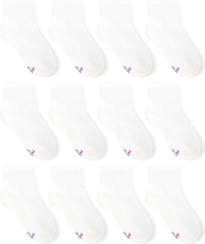 Hanes Girls' White Crew, Ankle & No Show Socks Pack, Cushioned Socks, Uniform Socks for Girls, 12-pairs in Kuwait