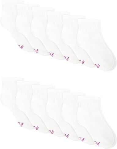 Hanes Girls' White Crew, Ankle & No Show Socks Pack, Cushioned Socks, Uniform Socks for Girls, 12-pairs in Kuwait