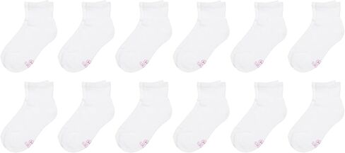 Hanes Girls' White Crew, Ankle & No Show Socks Pack, Cushioned Socks, Uniform Socks for Girls, 12-pairs in Kuwait