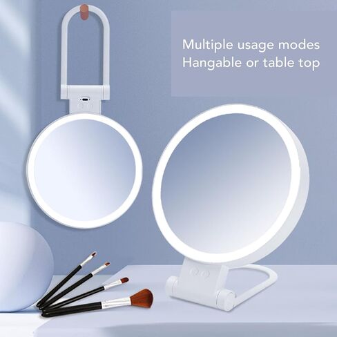 مرآة مكياج مضاءة من Fockety، مرآة مكبرة مزدوجة الجوانب 1X 5X، مرآة زينة LED مع مقبض قابل للطي، تحكم باللمس، مرآة مكياج للسفر قابلة لإعادة الشحن وقابلة للتعتيم بدون خطوات in Kuwait