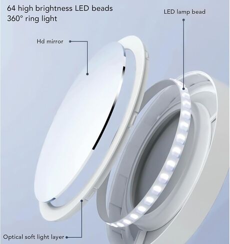 مرآة مكياج مضاءة من Fockety، مرآة مكبرة مزدوجة الجوانب 1X 5X، مرآة زينة LED مع مقبض قابل للطي، تحكم باللمس، مرآة مكياج للسفر قابلة لإعادة الشحن وقابلة للتعتيم بدون خطوات in Kuwait