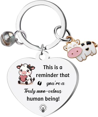 Inspirational Cow Keychain Gifts, This is a Reminder You're a Truly Moo-velous Human Being Stainless Steel Key Ring, Funny Gift Key Chain for Women Men Cow Lovers in Kuwait