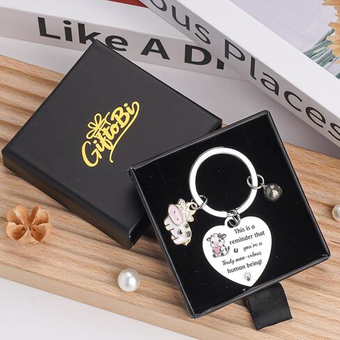 Inspirational Cow Keychain Gifts, This is a Reminder You're a Truly Moo-velous Human Being Stainless Steel Key Ring, Funny Gift Key Chain for Women Men Cow Lovers in Kuwait