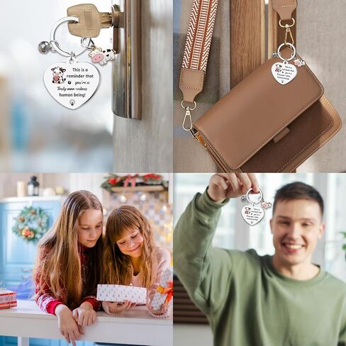 Inspirational Cow Keychain Gifts, This is a Reminder You're a Truly Moo-velous Human Being Stainless Steel Key Ring, Funny Gift Key Chain for Women Men Cow Lovers in Kuwait
