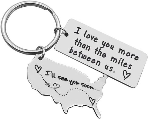 CGBOOM Keychain for Wife Husband Boyfriend Student Best Friend Graduation Driver Daughter Son Girls Boys Birthday Gift Father Mother - I love you more than the miles between us & USA Map CHARM in Kuwait