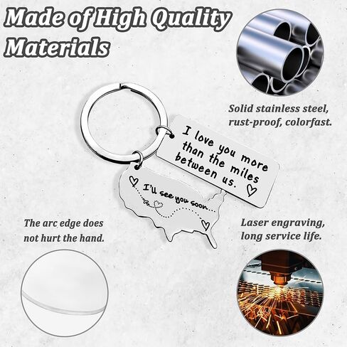 CGBOOM Keychain for Wife Husband Boyfriend Student Best Friend Graduation Driver Daughter Son Girls Boys Birthday Gift Father Mother - I love you more than the miles between us & USA Map CHARM in Kuwait